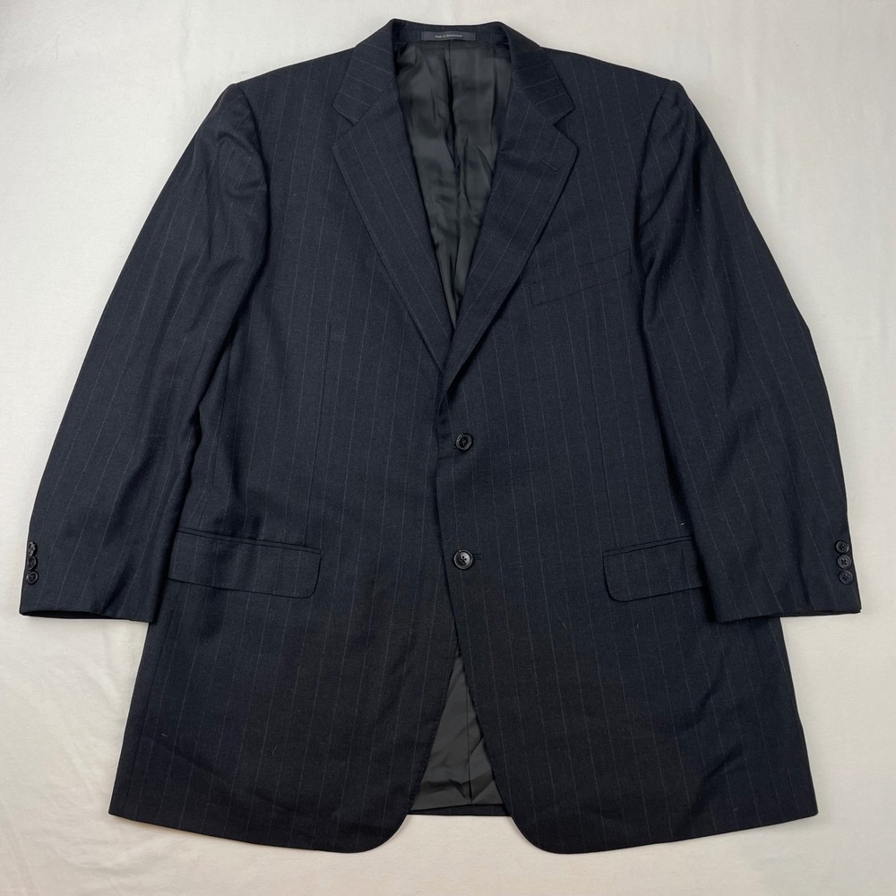 Ermenegildo Zegna Mens 46L Pinstripe Suit Jacket Navy Blue Blazer Switzerland